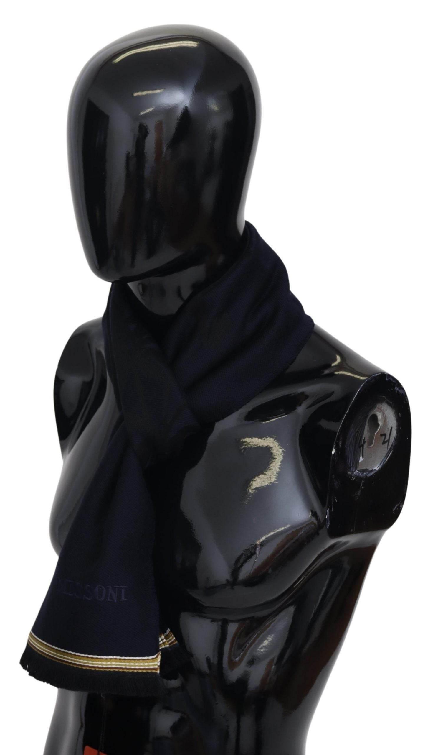 Missoni Black 100% Wool Unisex Neck Wrap Fringes Scarf - Hilstor