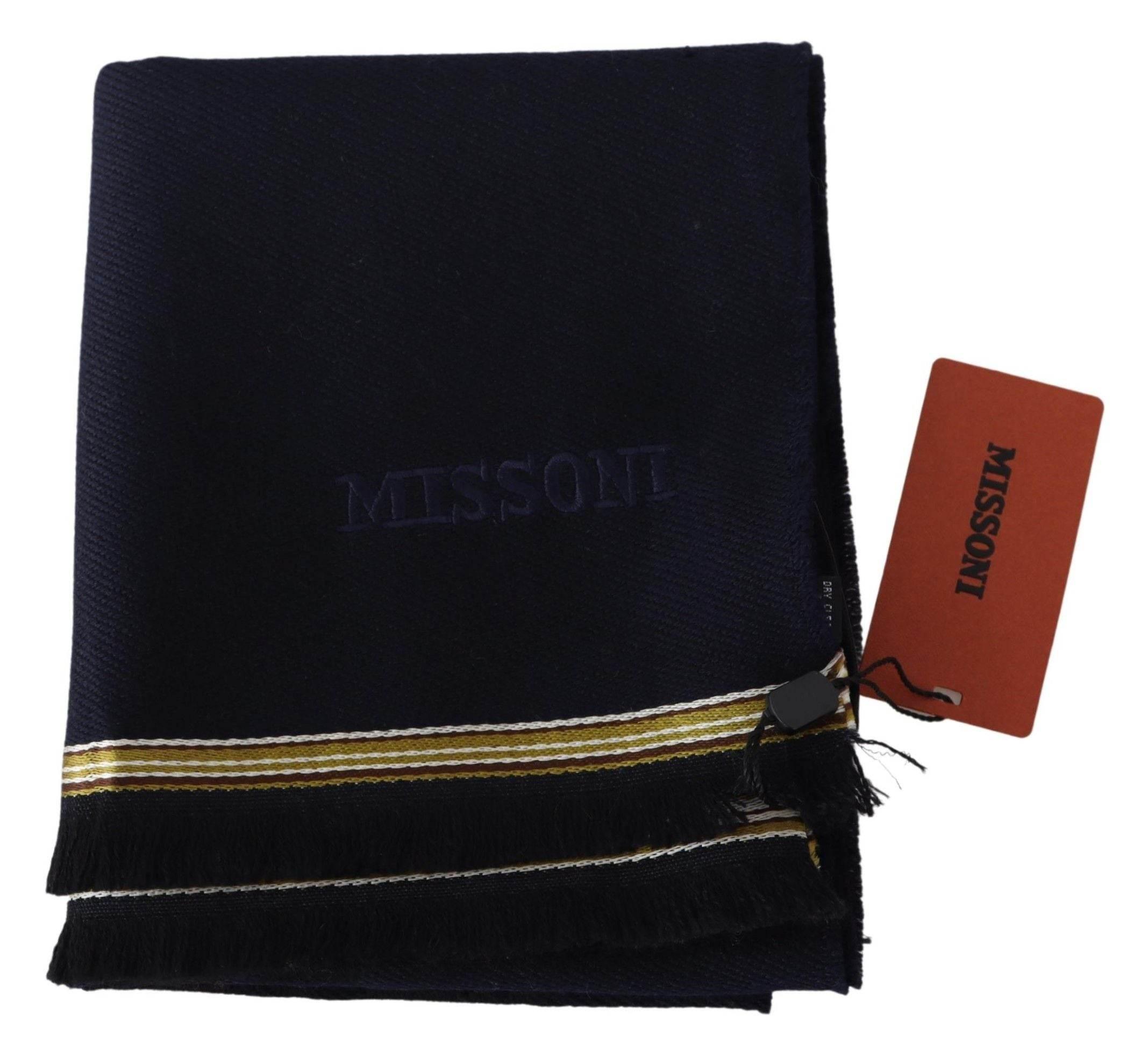 Missoni Black 100% Wool Unisex Neck Wrap Fringes Scarf - Hilstor