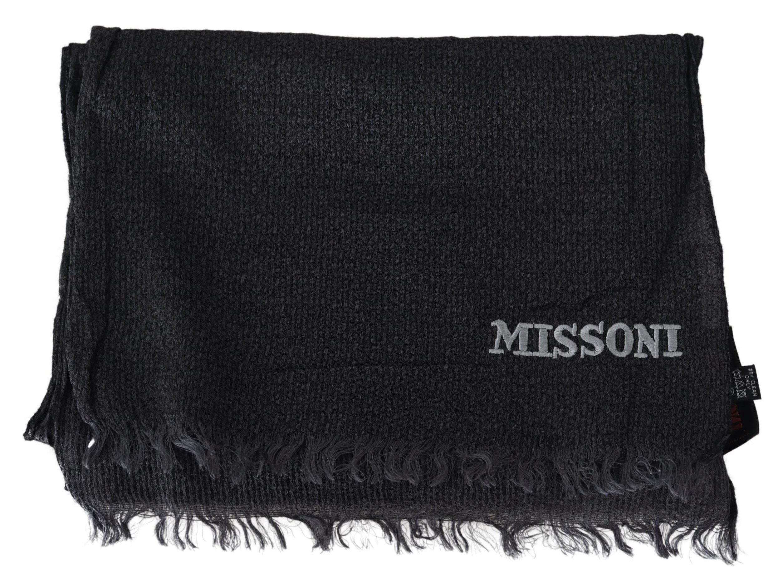 Missoni Black Wool Knit Unisex Neck Wrap Scarf - Hilstor