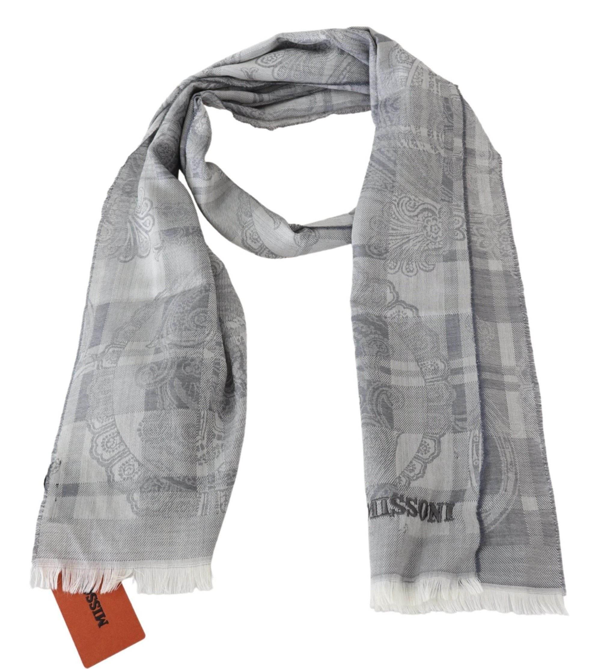Missoni Gray Floral Wool Unisex Neck Wrap Fringes Scarf - Hilstor