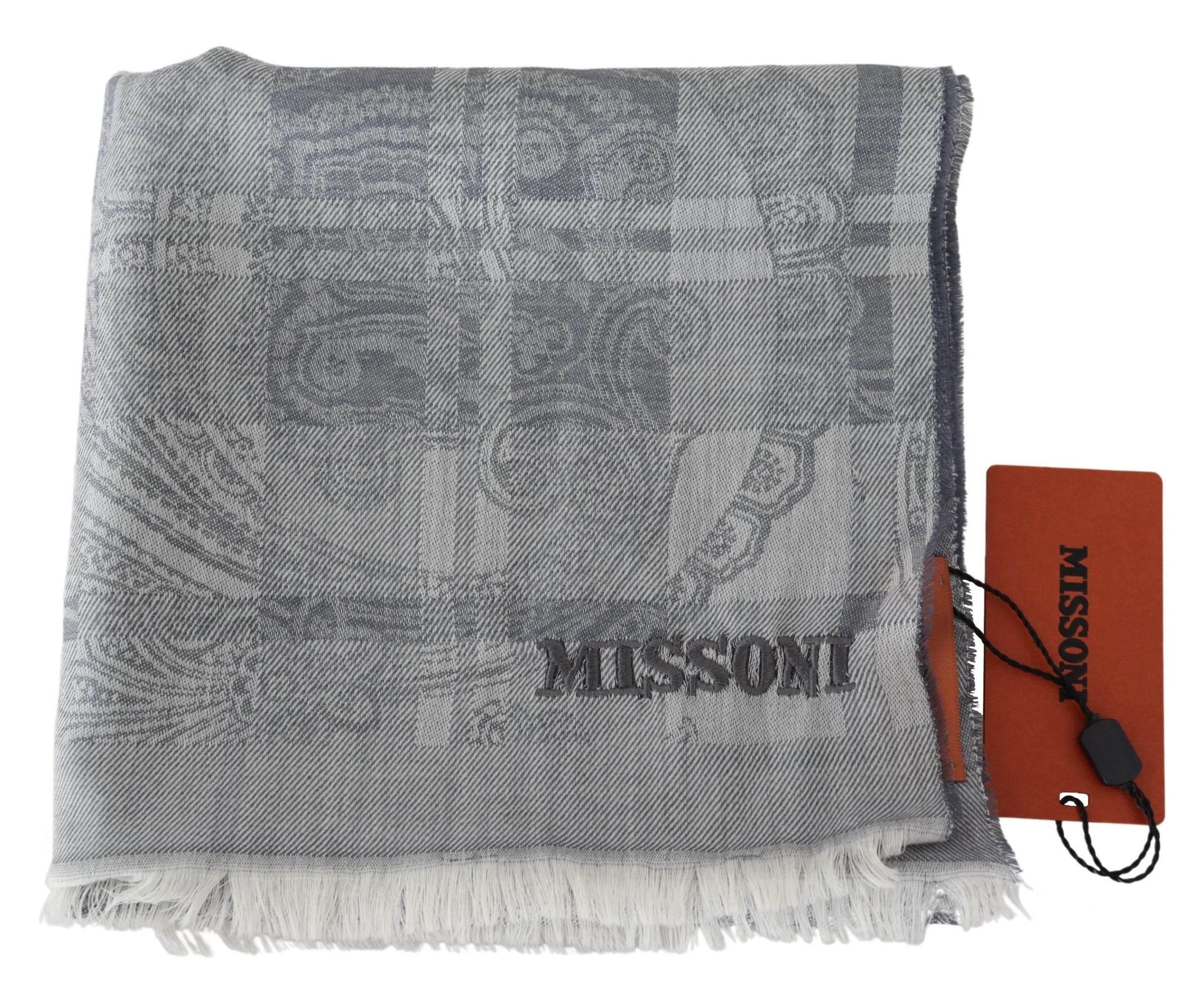 Missoni Gray Floral Wool Unisex Neck Wrap Fringes Scarf - Hilstor