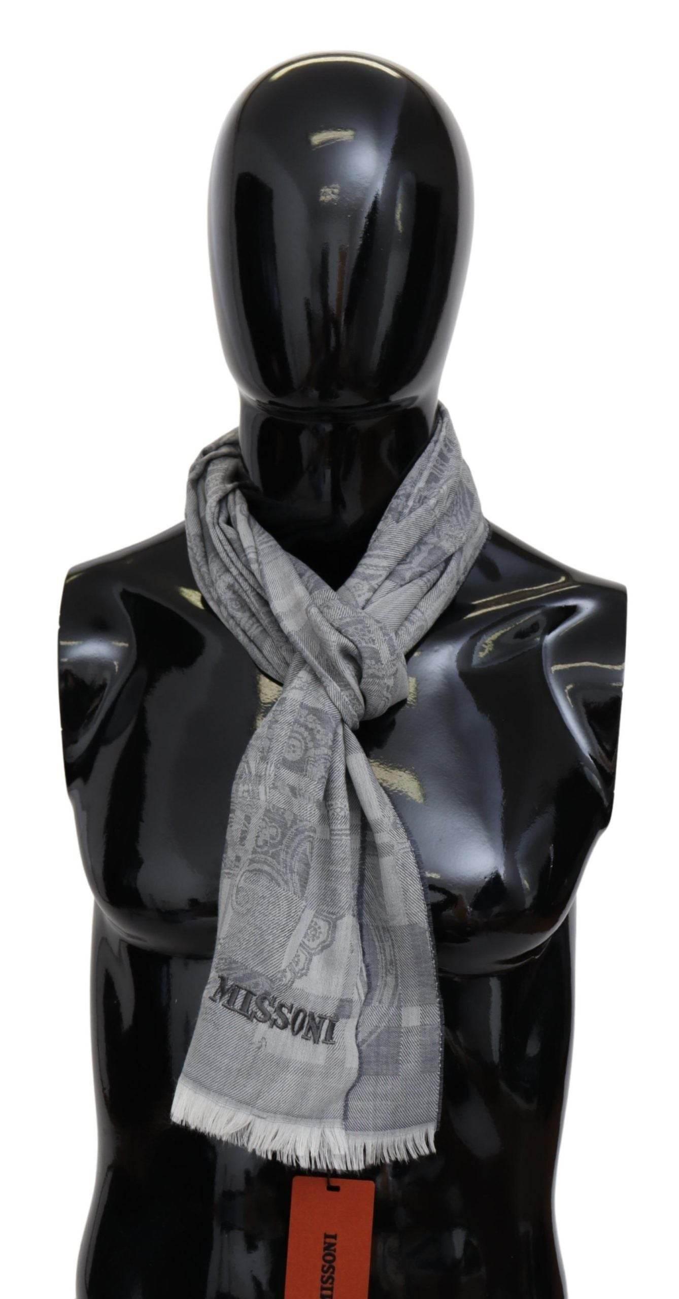Missoni Gray Floral Wool Unisex Neck Wrap Fringes Scarf - Hilstor