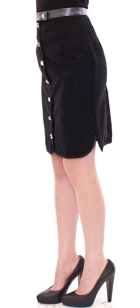 Corrado De Biase Elegant Black Wool-Cotton Blend Skirt - Hilstor