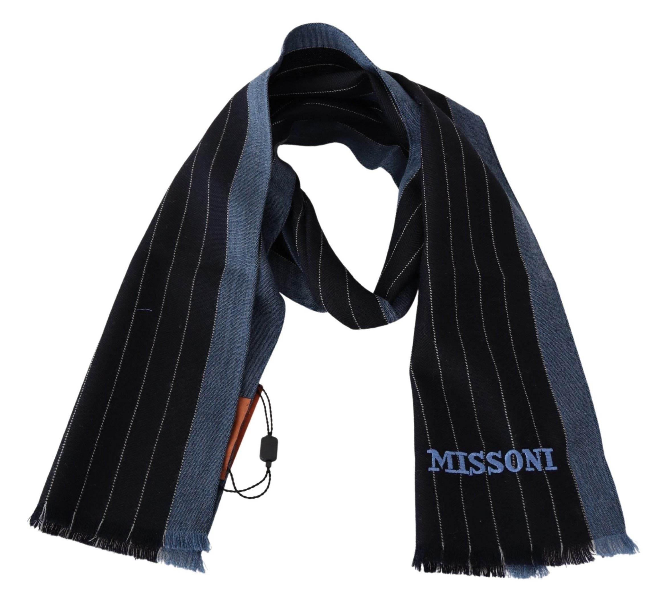 Missoni Black Blue Striped Wool Unisex Wrap scarf - Hilstor