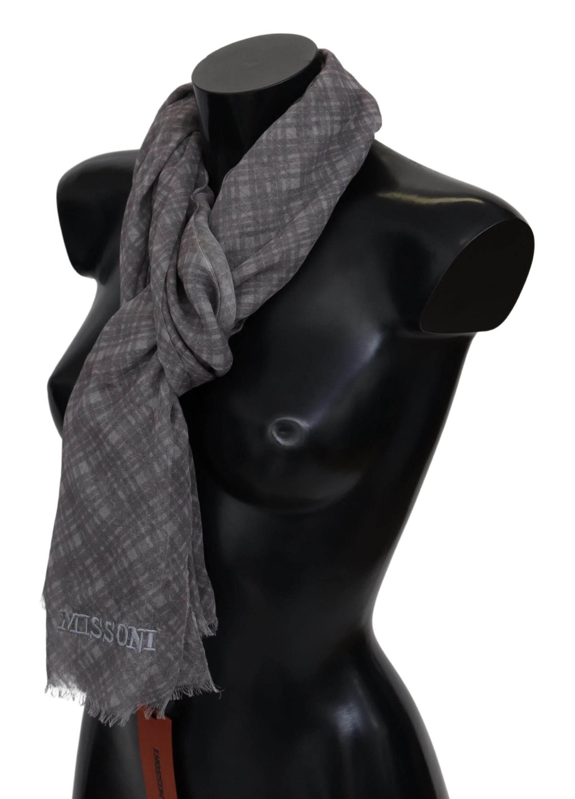 Missoni Gray Plaid Wool Unisex Neck Wrap Scarf - Hilstor