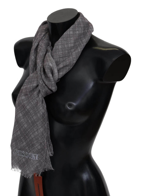 Missoni Gray Plaid Wool Unisex Neck Wrap Scarf - Hilstor