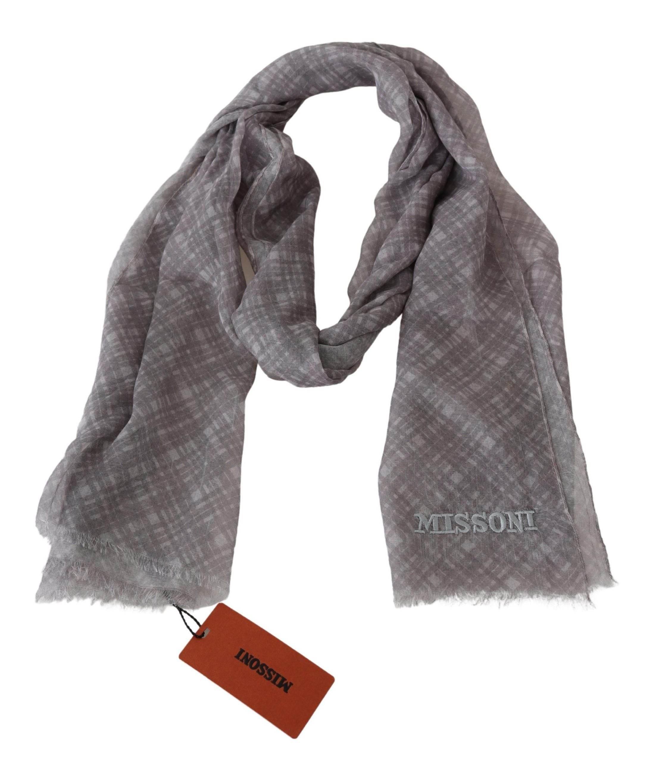 Missoni Gray Plaid Wool Unisex Neck Wrap Scarf - Hilstor