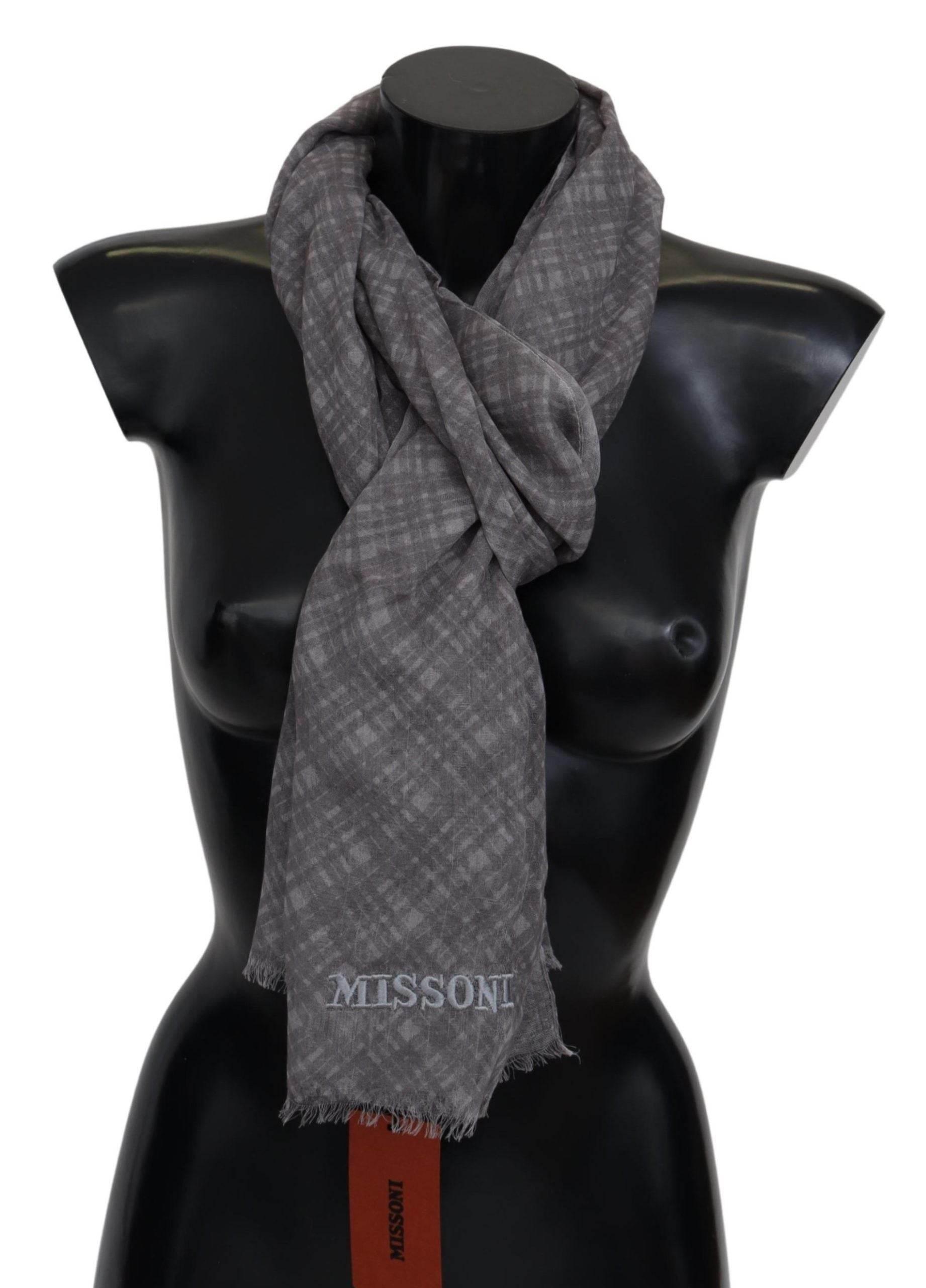 Missoni Gray Plaid Wool Unisex Neck Wrap Scarf - Hilstor