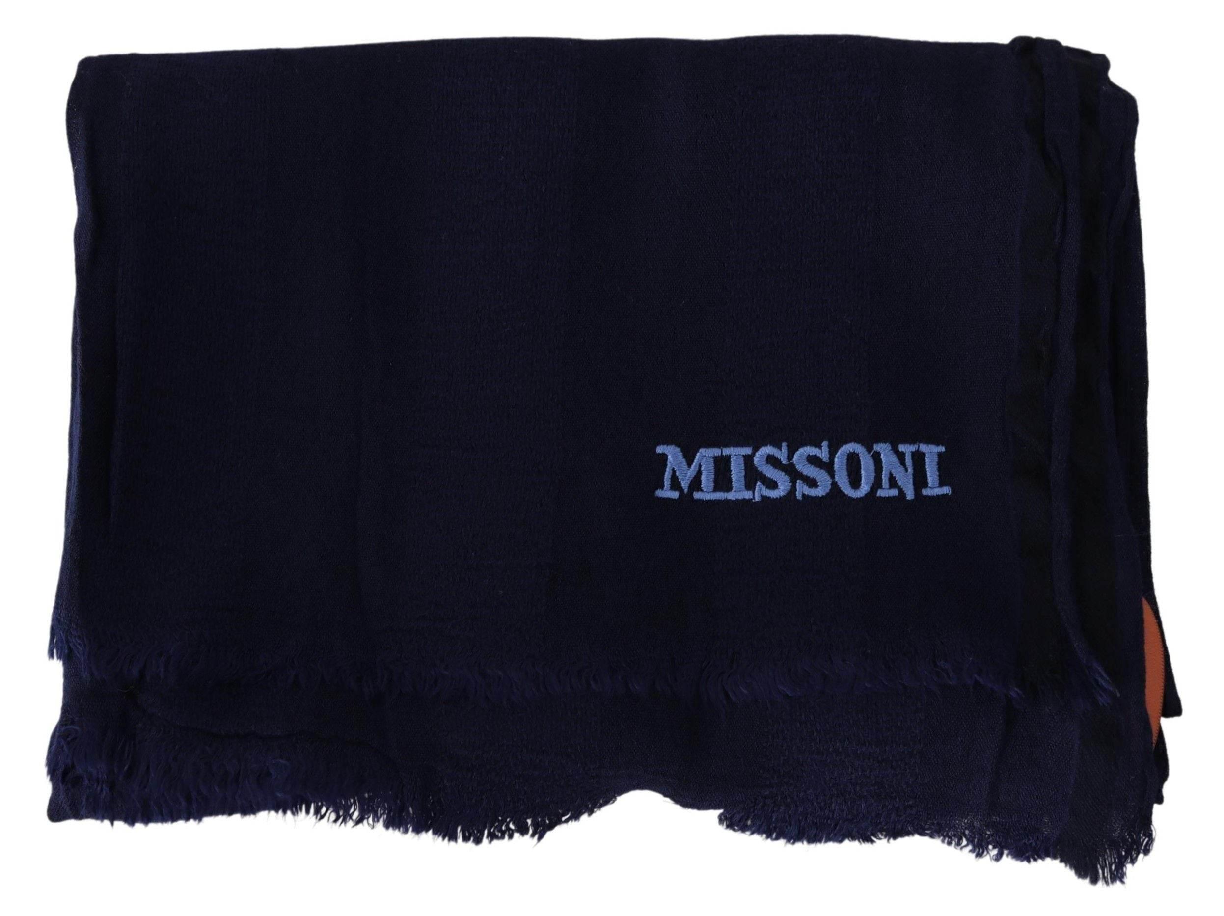 Missoni Blue Wool Knit Unisex Neck Wrap Scarf - Hilstor