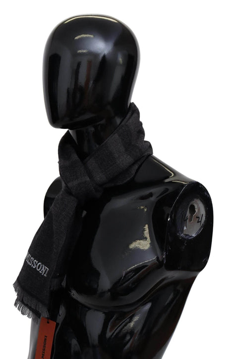 Missoni Black Striped Wool Unisex Neck Wrap Scarf - Hilstor