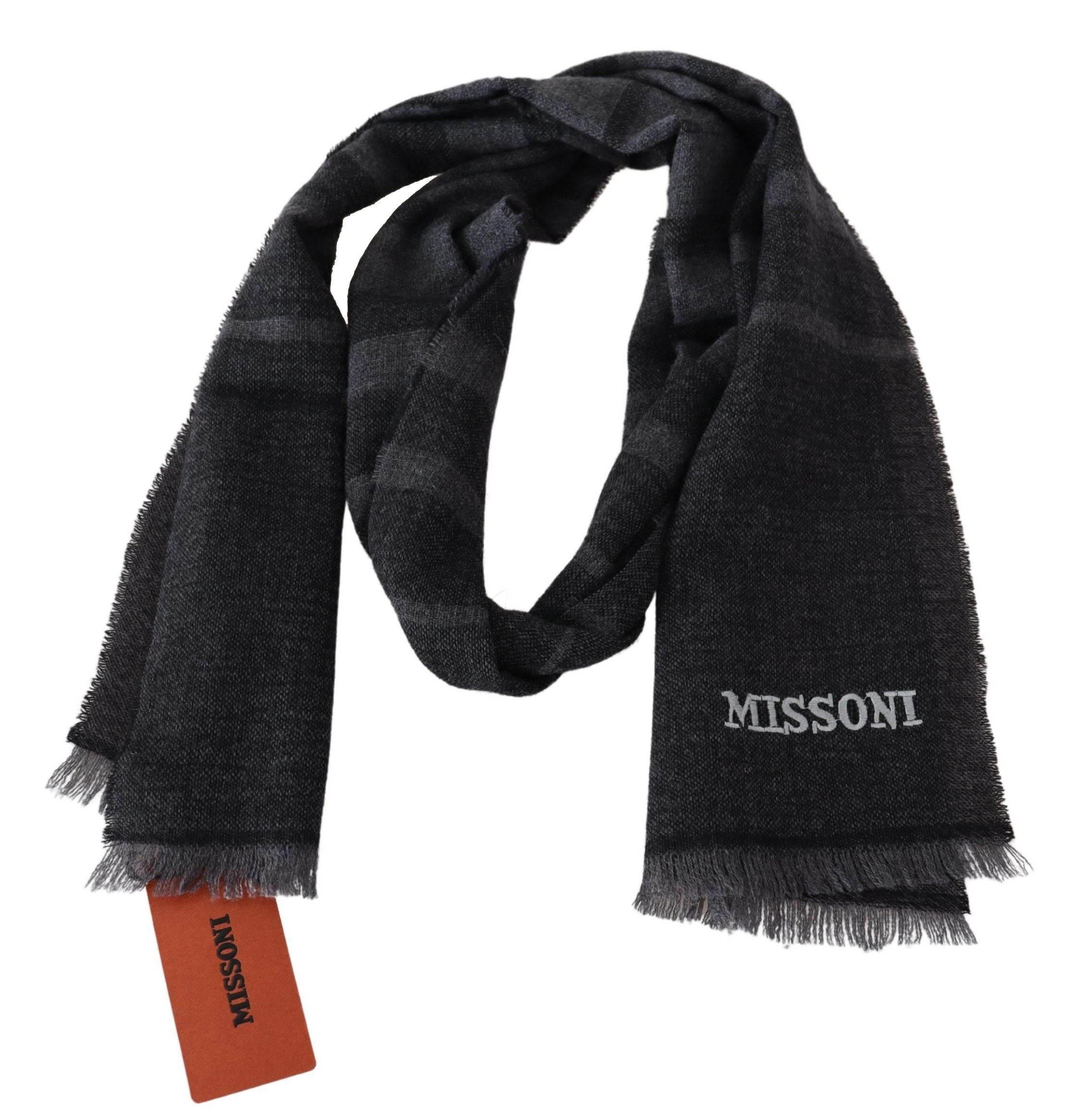 Missoni Black Striped Wool Unisex Neck Wrap Scarf - Hilstor