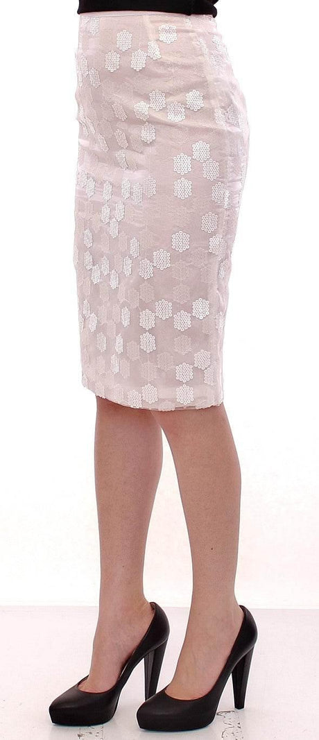 Koonhor Elegant Sequined Pencil Skirt - Pristine White - Hilstor