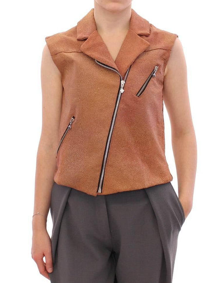 La Maison du Couturier Brown Leather Jacket Vest - Hilstor
