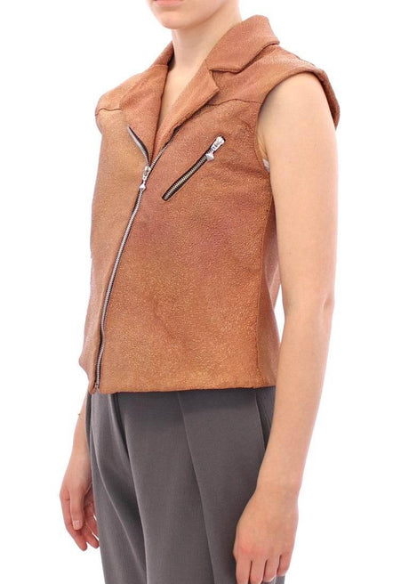 La Maison du Couturier Brown Leather Jacket Vest - Hilstor