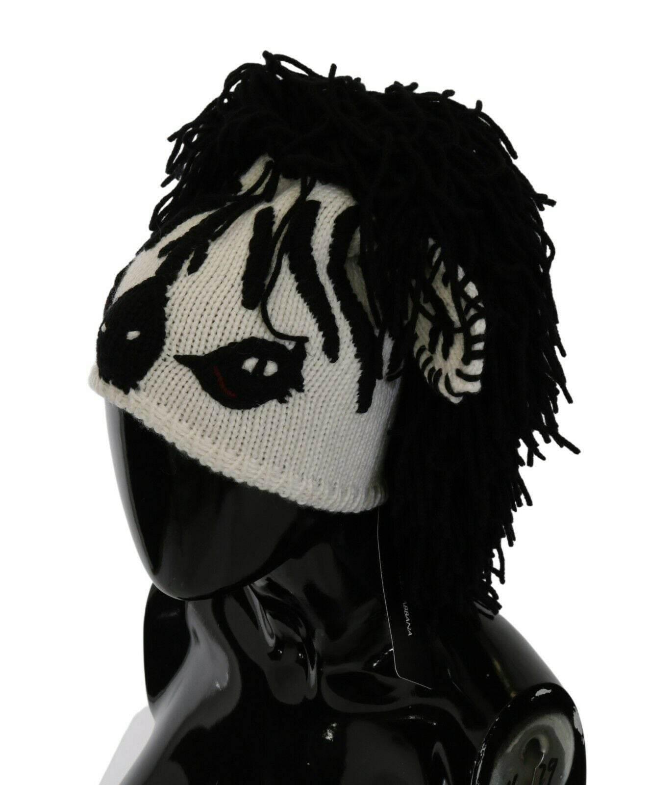 Dolce & Gabbana Black White Knitted Cashmere Animal Design Hat - Hilstor