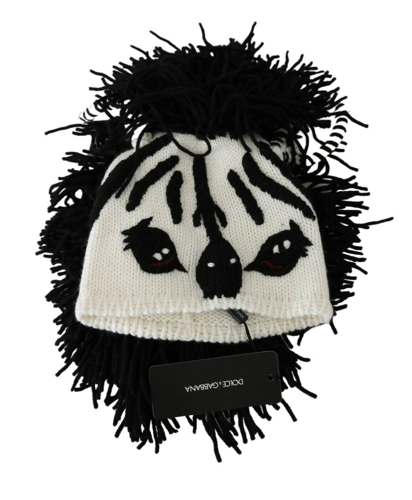 Dolce & Gabbana Black White Knitted Cashmere Animal Design Hat - Hilstor