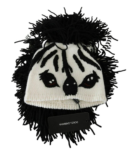 Dolce & Gabbana Black White Knitted Cashmere Animal Design Hat - Hilstor