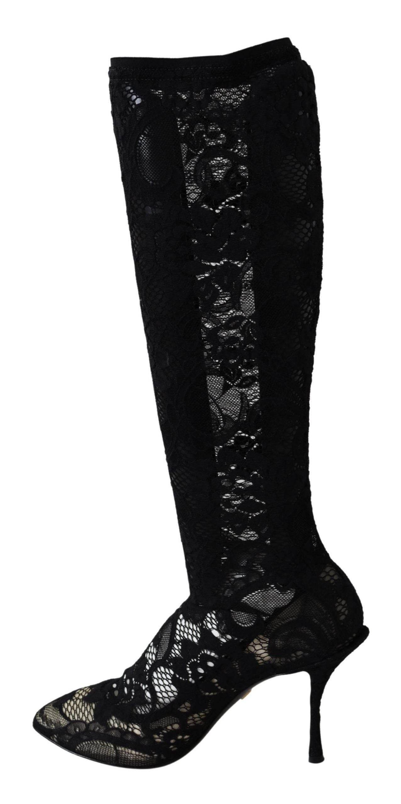 Dolce & Gabbana Elegant Black Stretch Sock Pumps - Hilstor