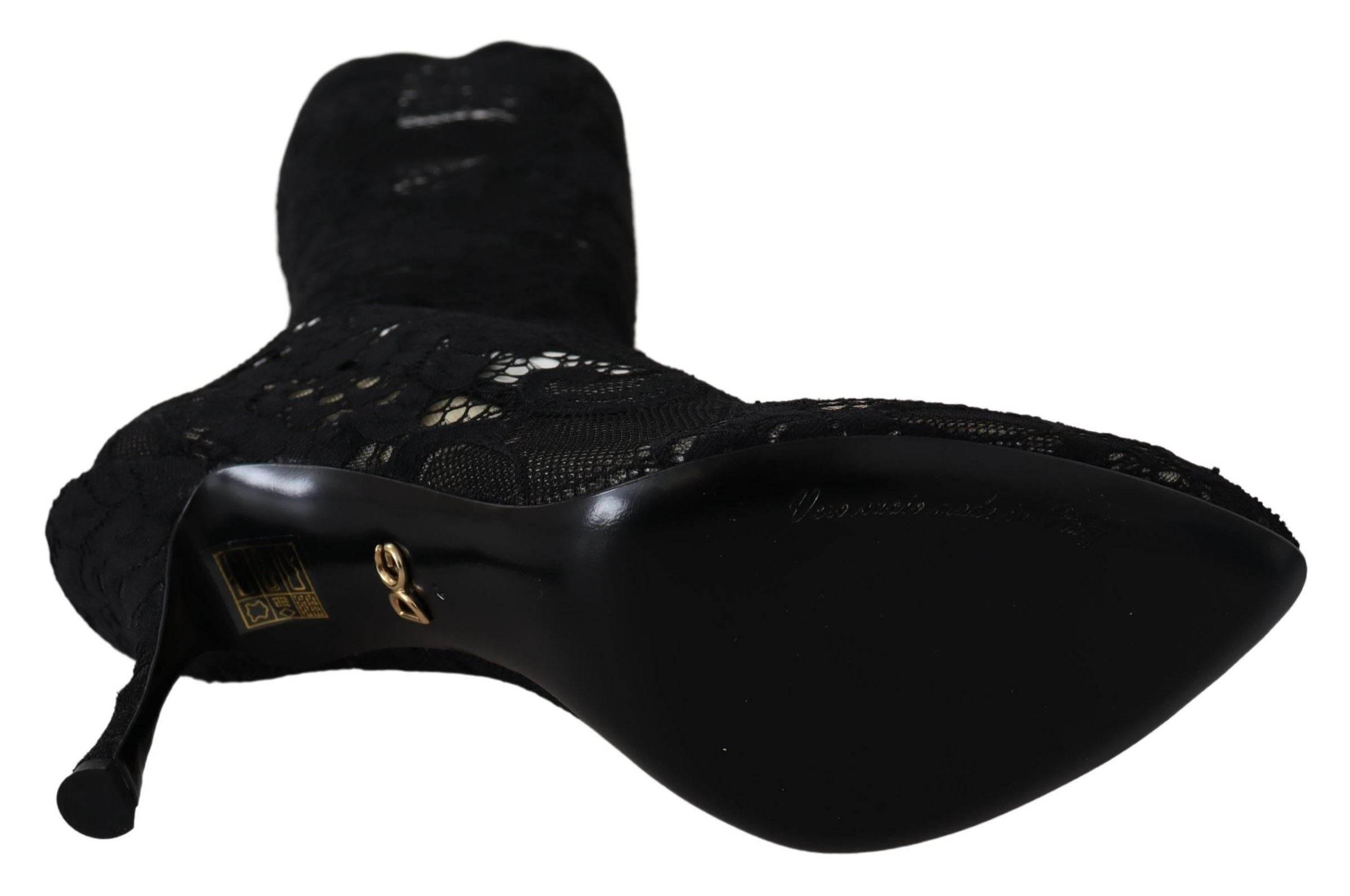 Dolce & Gabbana Elegant Black Stretch Sock Pumps - Hilstor