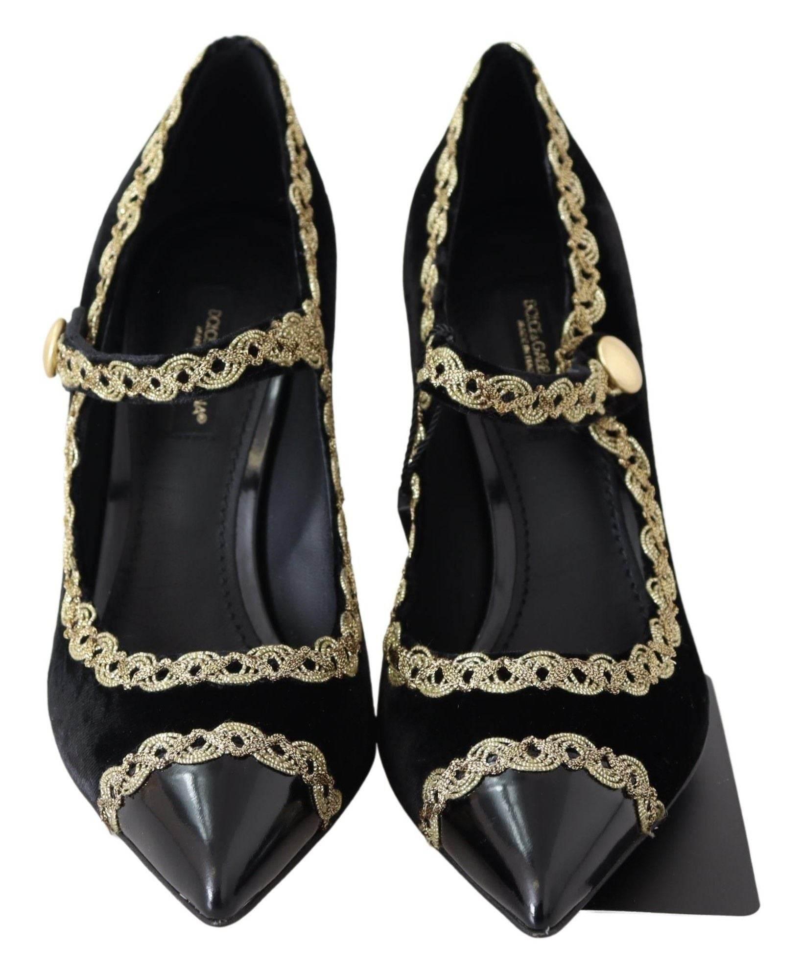 Dolce & Gabbana Elegant Velvet Patent Embroidered Pumps - Hilstor