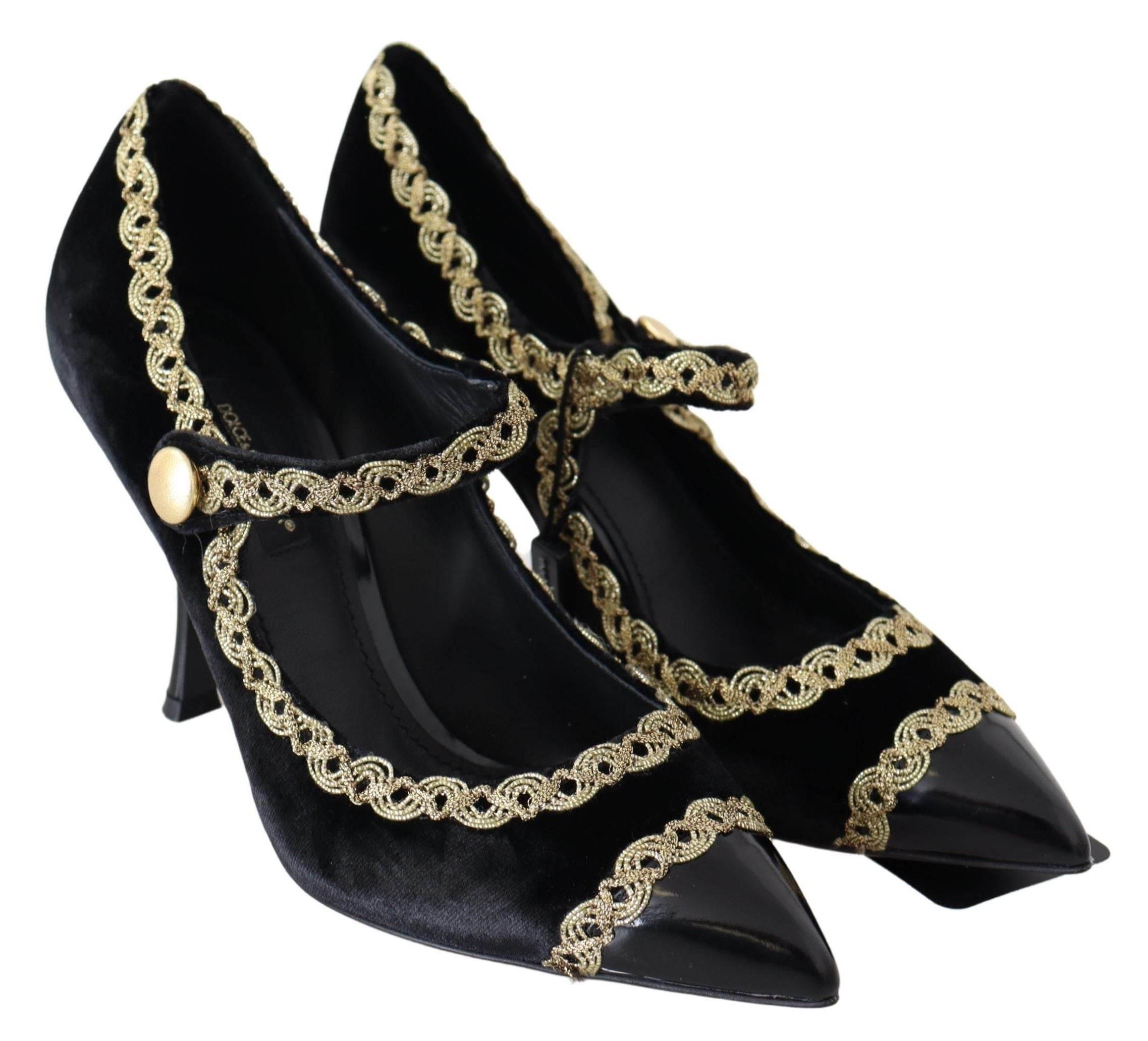Dolce & Gabbana Elegant Velvet Patent Embroidered Pumps - Hilstor