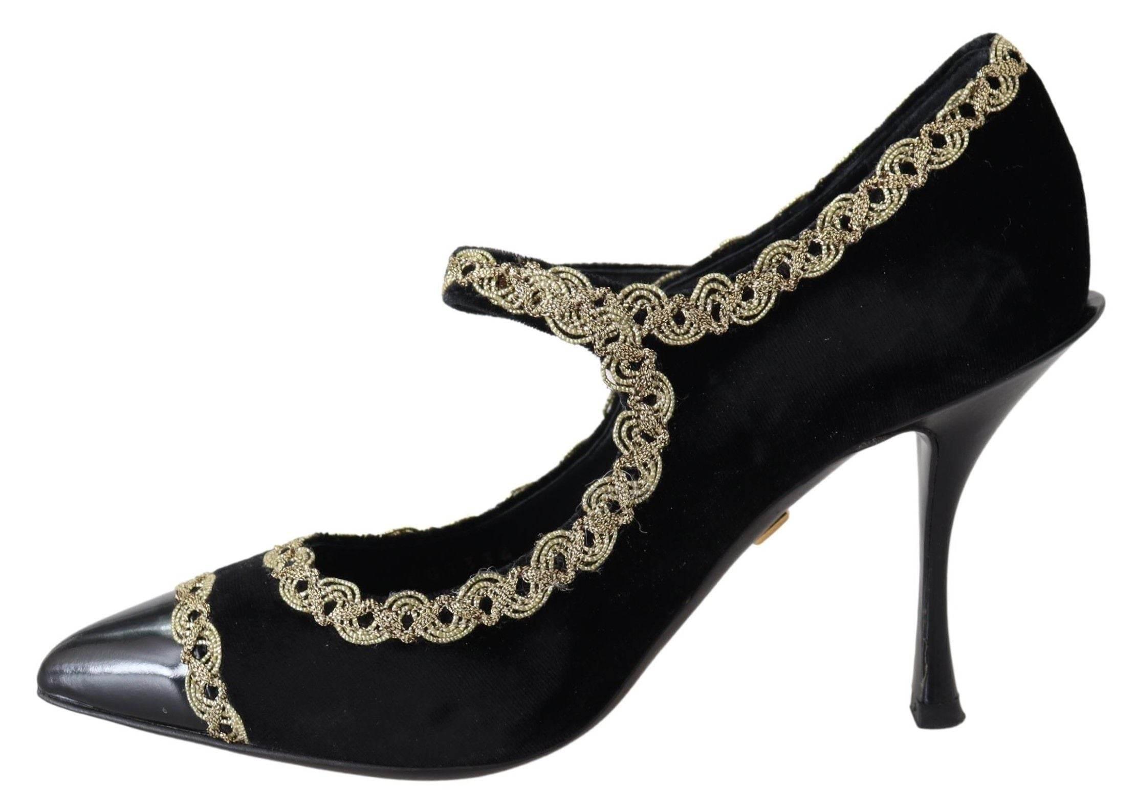 Dolce & Gabbana Elegant Velvet Patent Embroidered Pumps - Hilstor