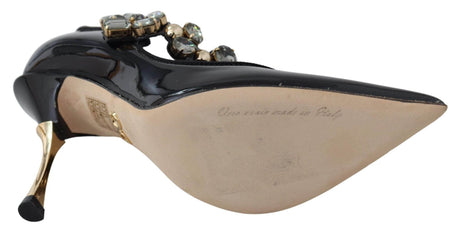 Dolce & Gabbana Elegant Black Leather Crystal Pumps - Hilstor