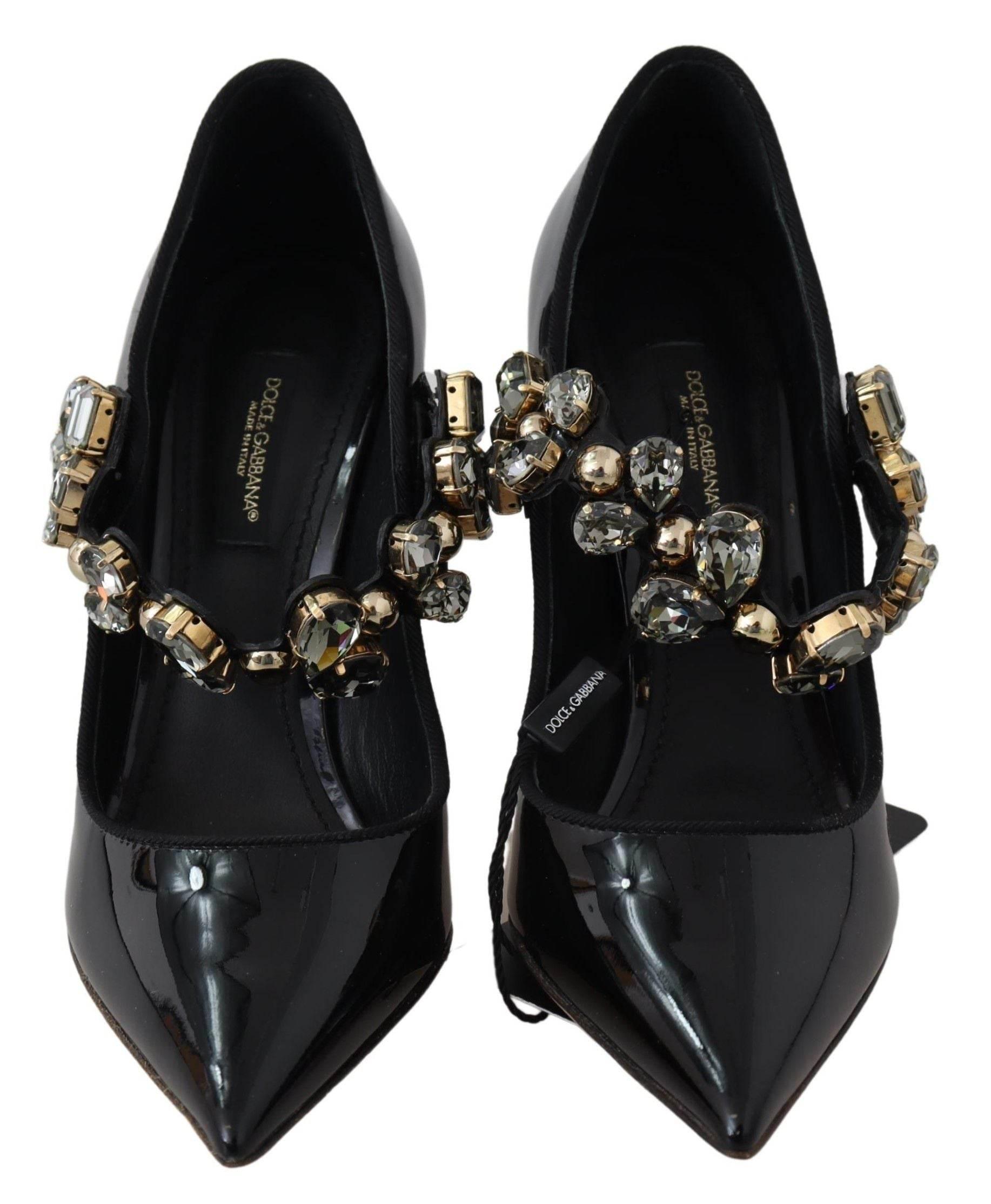Dolce & Gabbana Elegant Black Leather Crystal Pumps - Hilstor