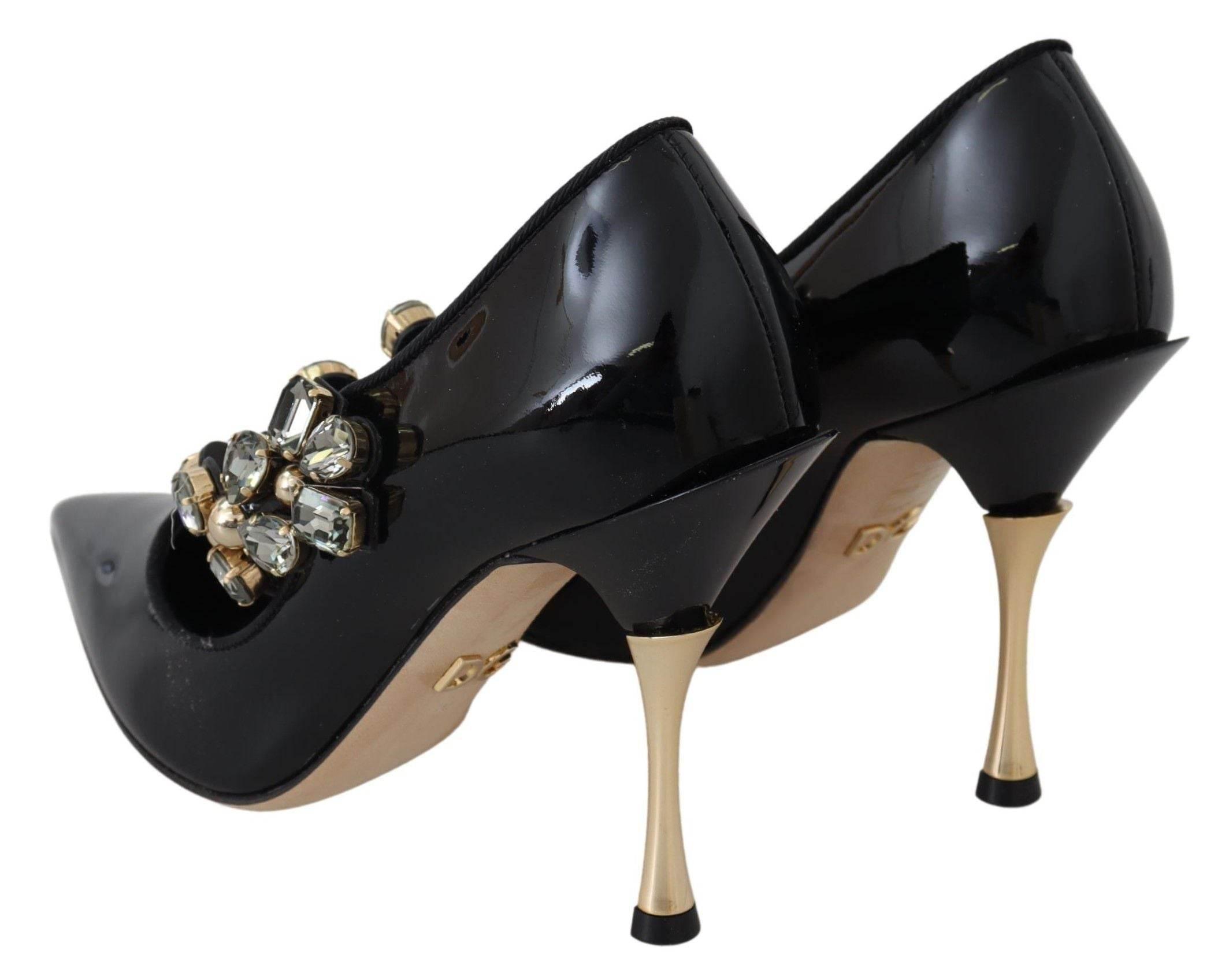 Dolce & Gabbana Elegant Black Leather Crystal Pumps - Hilstor