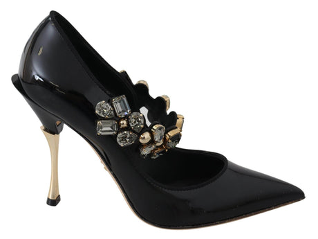 Dolce & Gabbana Elegant Black Leather Crystal Pumps - Hilstor