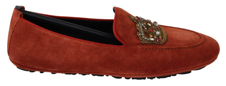 Dolce & Gabbana Opulent Orange Leather Loafers with Gold Embroidery - Hilstor