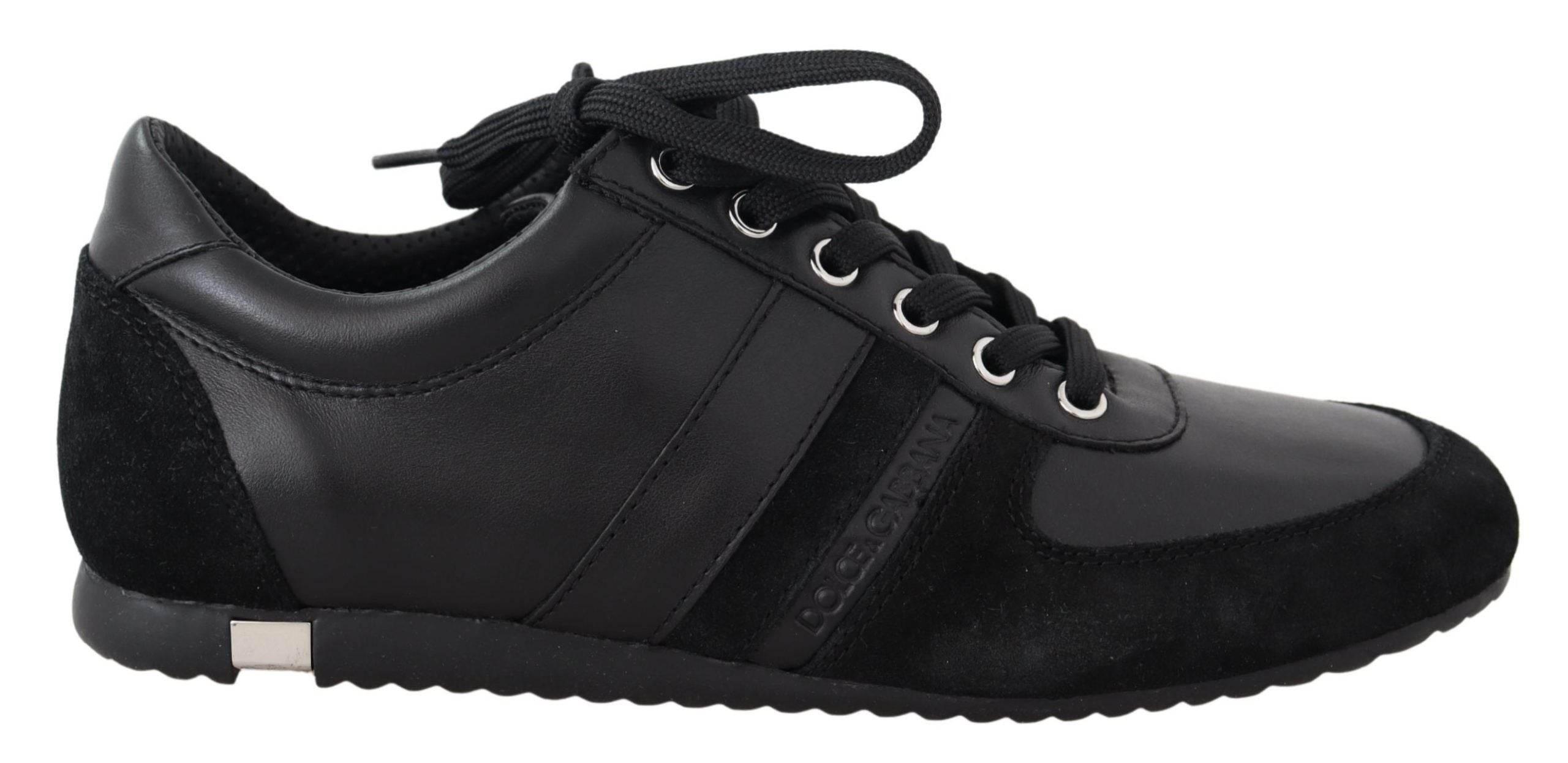 Dolce & Gabbana Black Logo Leather Casual Sneakers Shoes - Hilstor