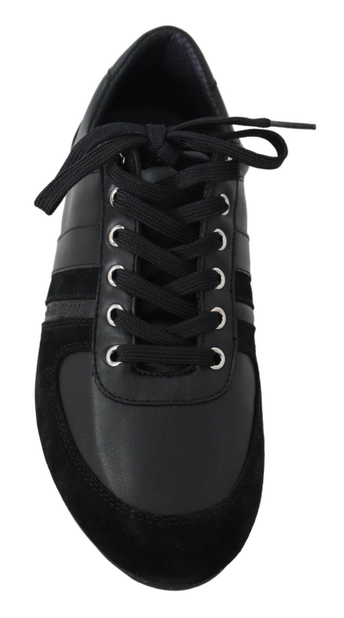 Dolce & Gabbana Black Logo Leather Casual Sneakers Shoes - Hilstor