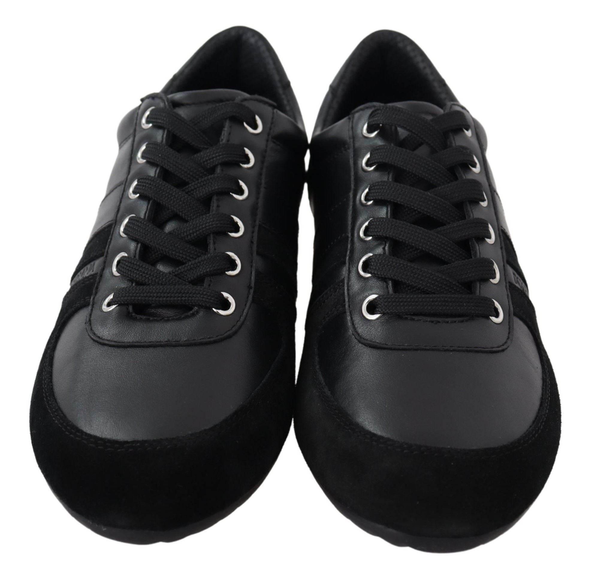 Dolce & Gabbana Black Logo Leather Casual Sneakers Shoes - Hilstor