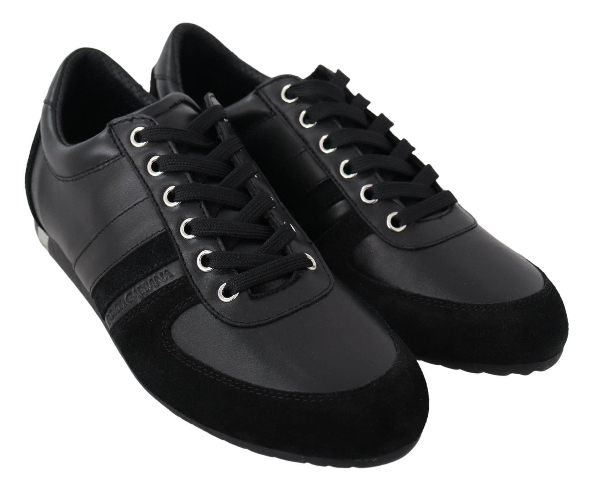 Dolce & Gabbana Black Logo Leather Casual Sneakers Shoes - Hilstor