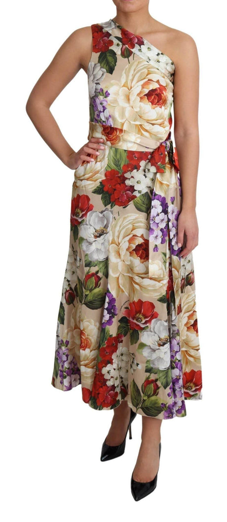 Dolce & Gabbana Elegant One-Shoulder Floral Silk Maxi Dress - Hilstor