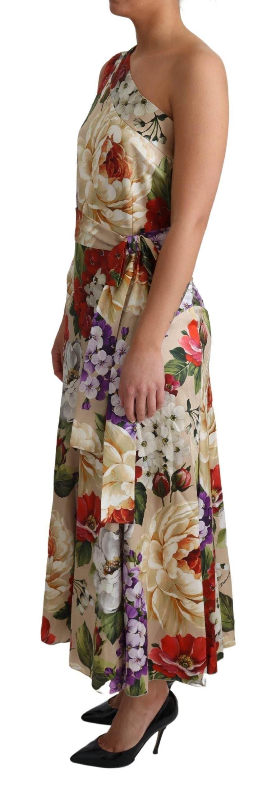 Dolce & Gabbana Elegant One-Shoulder Floral Silk Maxi Dress - Hilstor