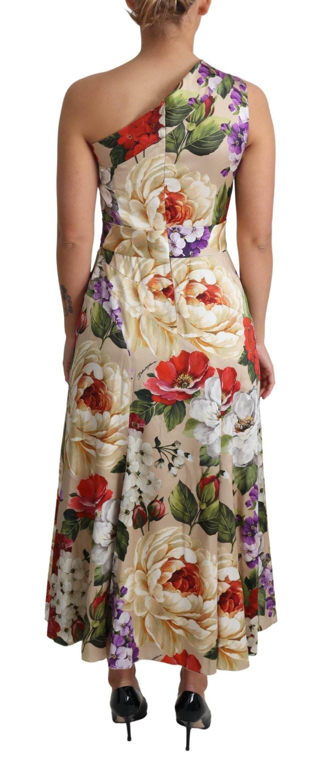 Dolce & Gabbana Elegant One-Shoulder Floral Silk Maxi Dress - Hilstor