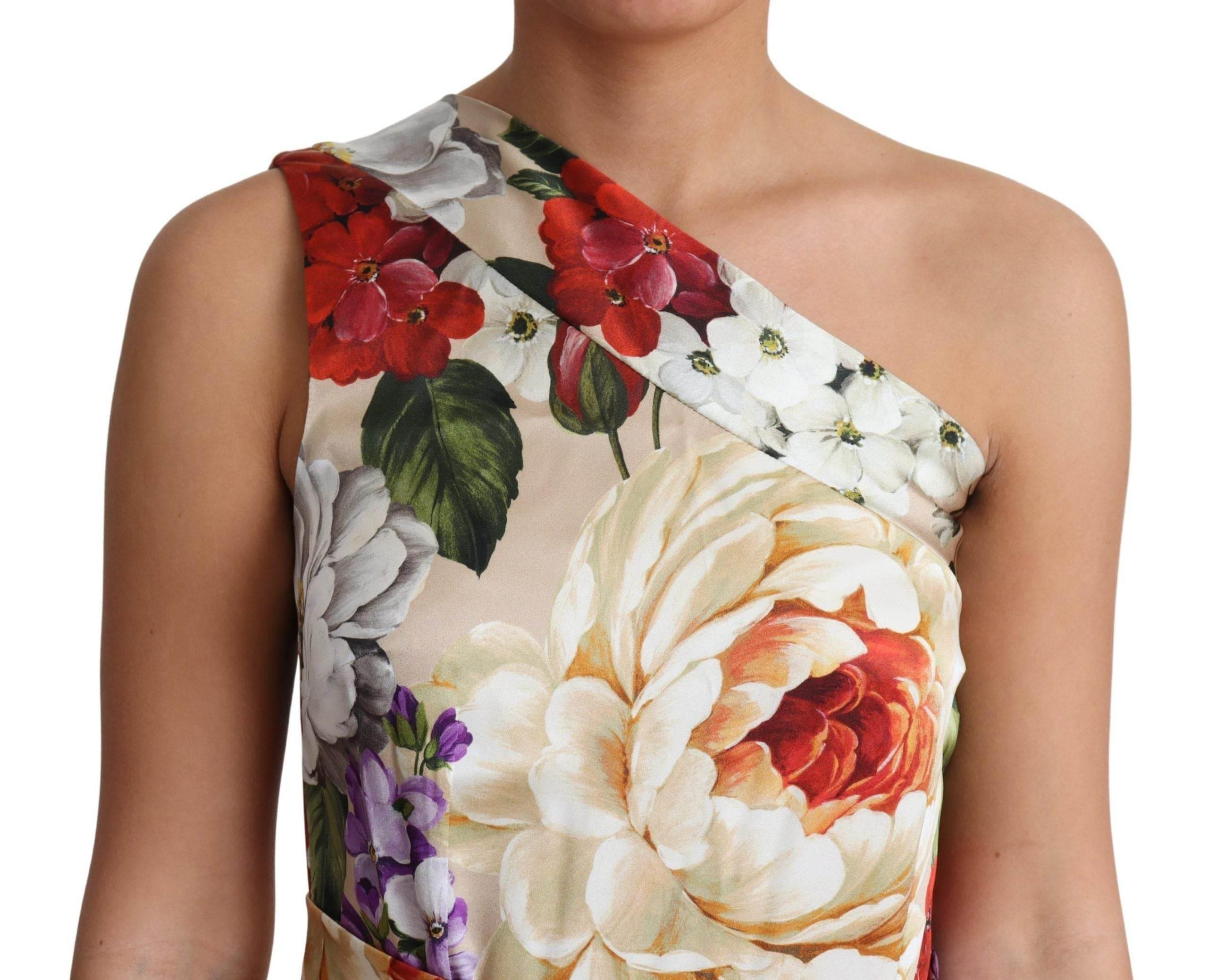 Dolce & Gabbana Elegant One-Shoulder Floral Silk Maxi Dress - Hilstor