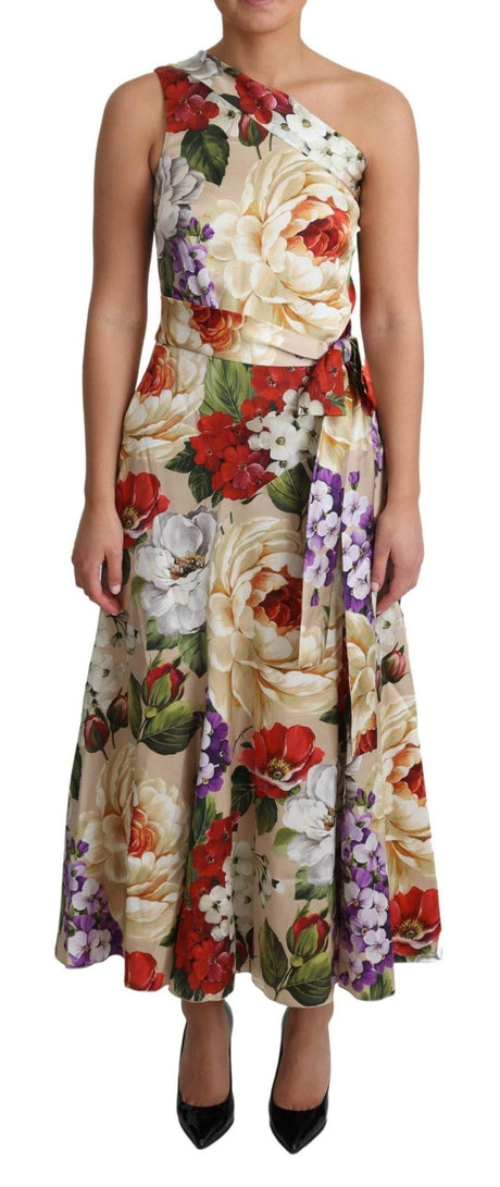 Dolce & Gabbana Elegant One-Shoulder Floral Silk Maxi Dress - Hilstor