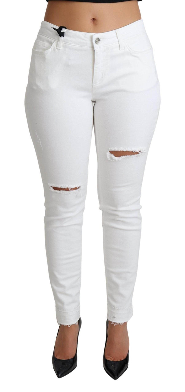 Dolce & Gabbana White Tattered Skinny Denim Cotton Stretch Jeans - Hilstor