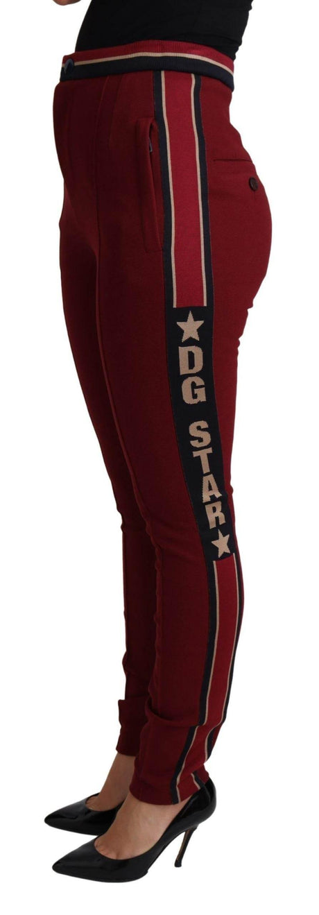 Dolce & Gabbana High-Waist Embroidered Red Skinny Trousers - Hilstor