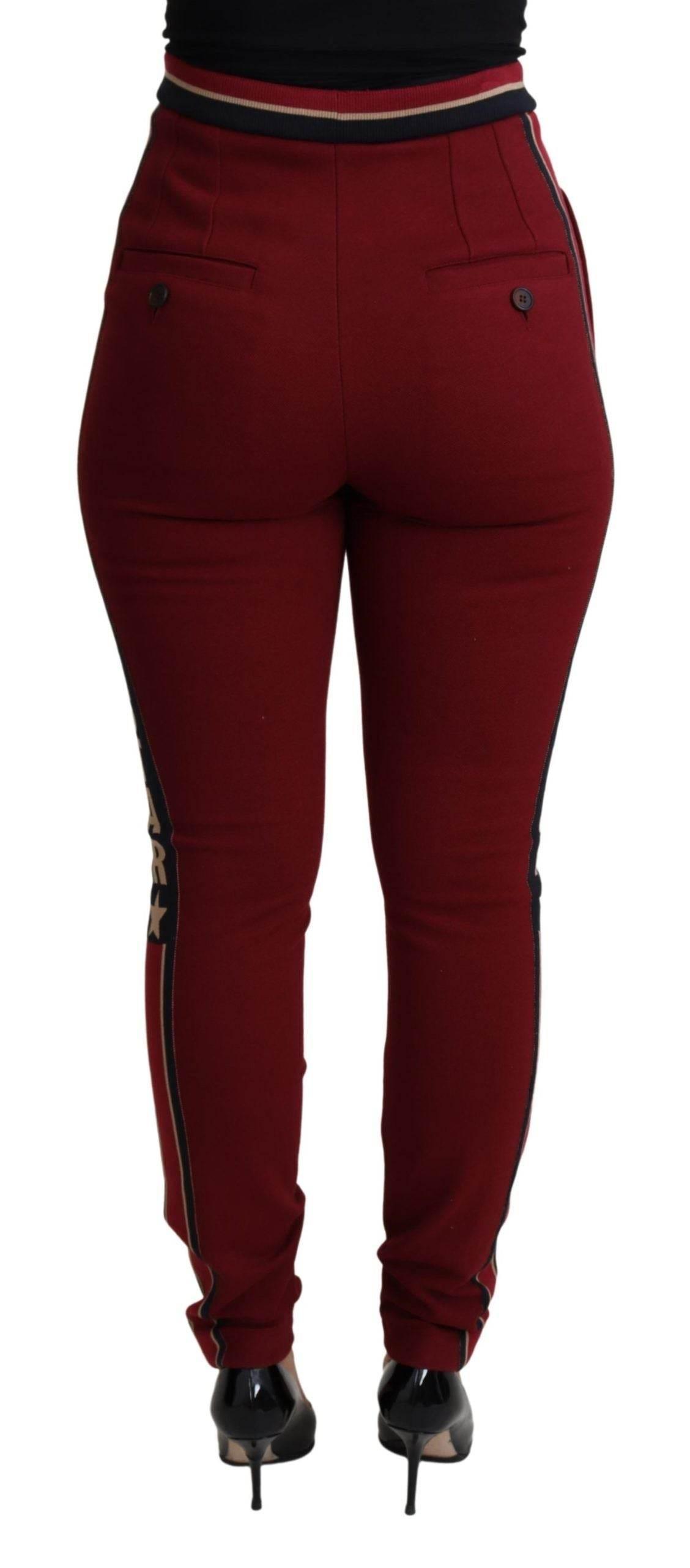 Dolce & Gabbana High-Waist Embroidered Red Skinny Trousers - Hilstor