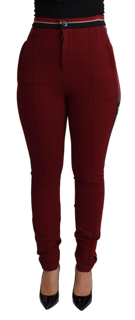 Dolce & Gabbana High-Waist Embroidered Red Skinny Trousers - Hilstor