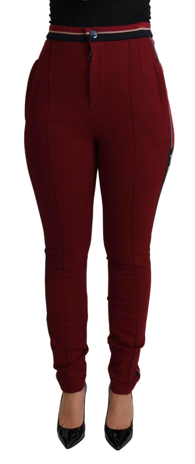 Dolce & Gabbana High-Waist Embroidered Red Skinny Trousers - Hilstor