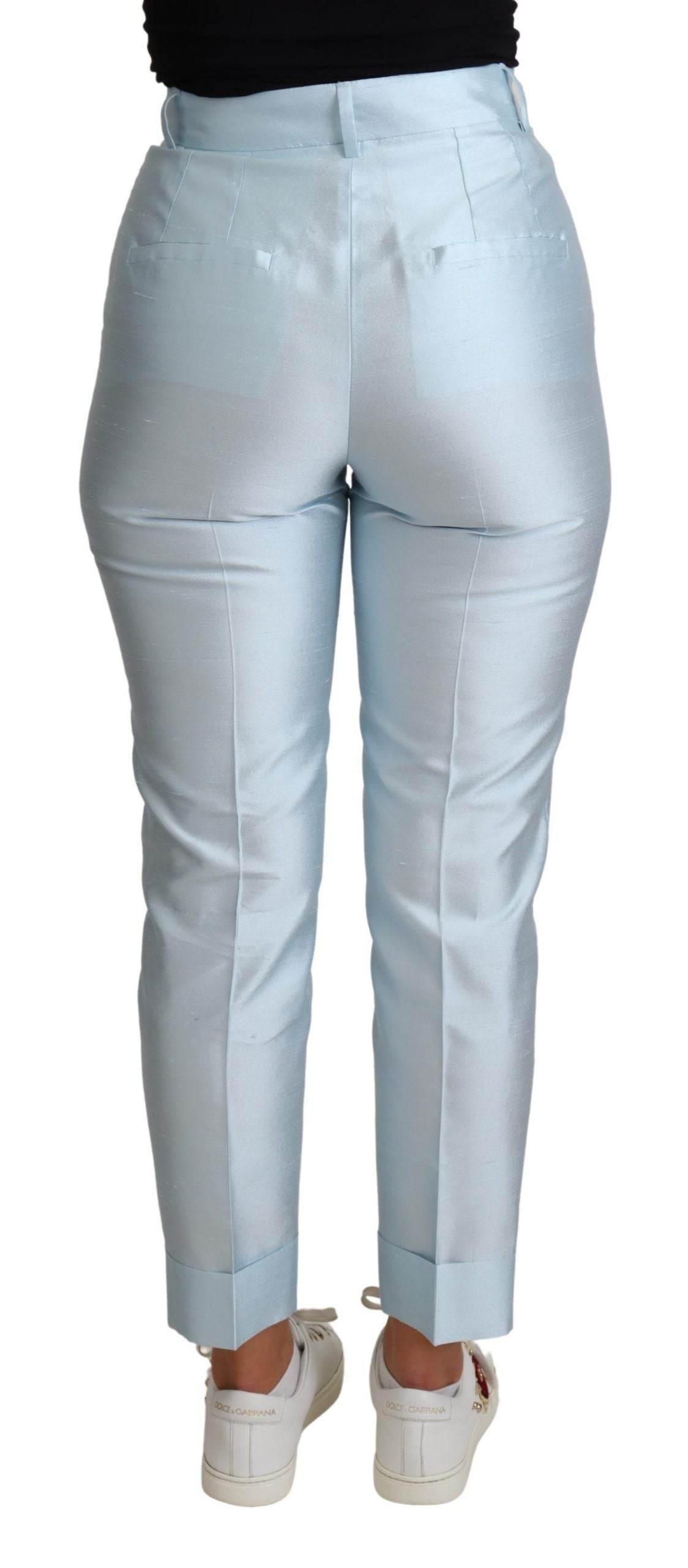 Dolce & Gabbana Light Blue Silk Cropped Tapered Trouser Pants - Hilstor