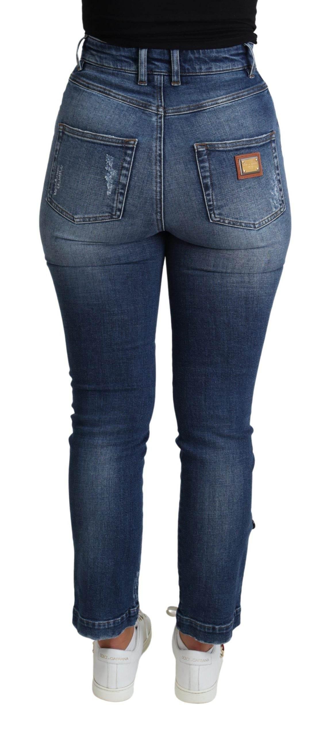 Dolce & Gabbana Blue Embellished Skinny Trouser Cotton Jeans - Hilstor