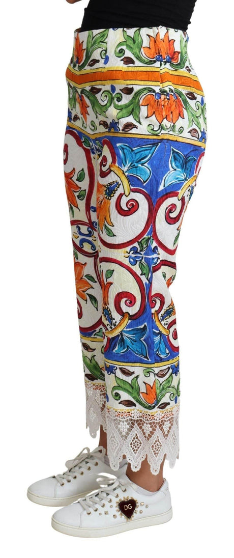 Dolce & Gabbana Majolica High Waist Cropped Trousers - Hilstor