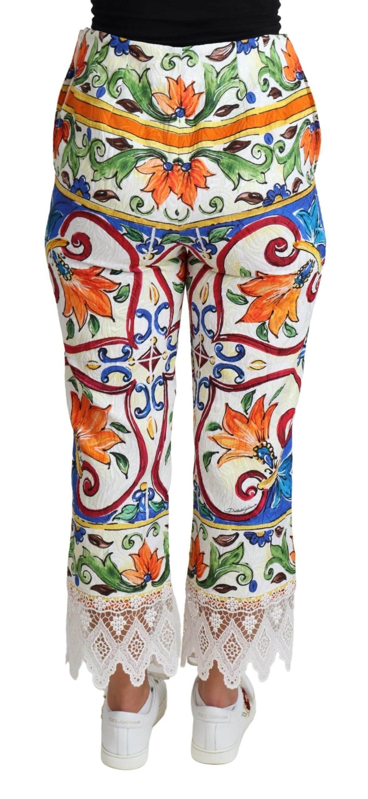 Dolce & Gabbana Majolica High Waist Cropped Trousers - Hilstor