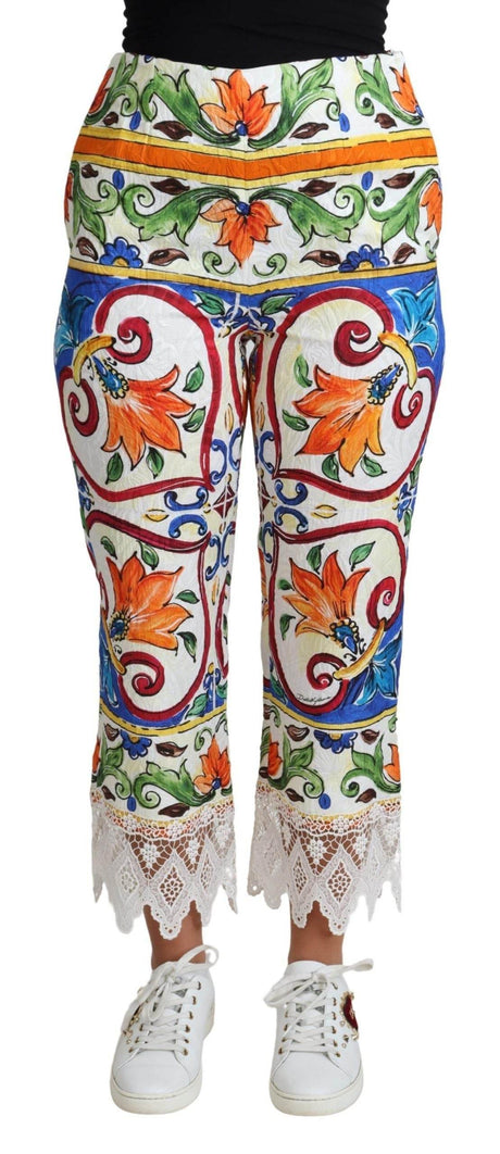 Dolce & Gabbana Majolica High Waist Cropped Trousers - Hilstor